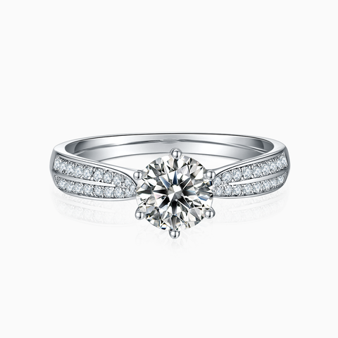 Princess Engagement Ring with Half-Cut Diamond Band