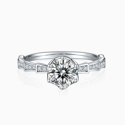 Princess Engagement Ring with DIamond Staircase Band