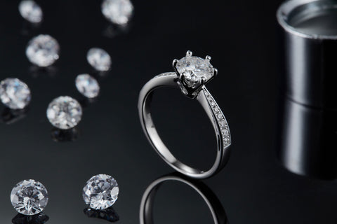 Princess Engagement Ring with Inline Pavé Tapered Band